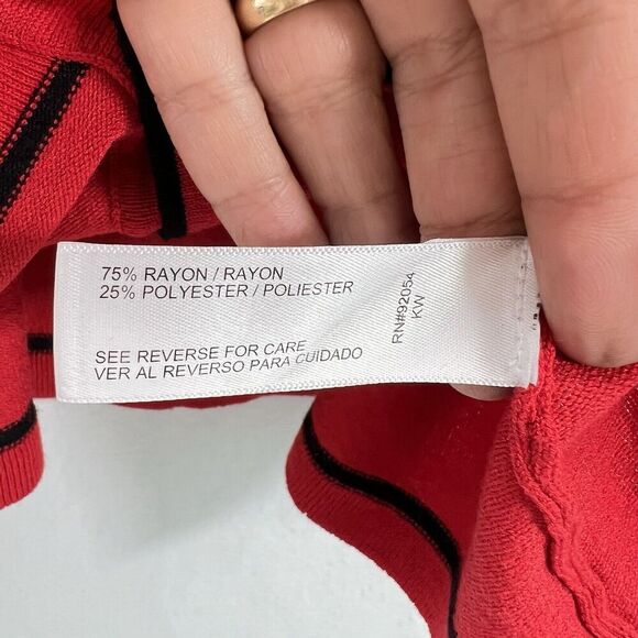 By Design Women Button Front Cardigan LARGE Red Black Trim Gold Buttons Career - Picture 7 of 12